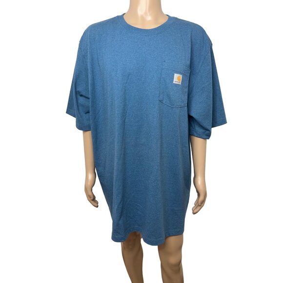 Carhartt Men's Original Fit 2XL Tall Blue T-Shirt Short Sleeve Logo Crew Pocket - Picture 1 of 11